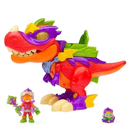SUPERTHINGS Superdino V-Rex – Dinosaurio articulado Villano con Efectos de luz y Sonido, 1 Kazoom Kid y 1 SuperThing exclusivos
