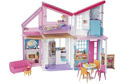 Barbie Casa Malibu, casa de muñecas de dos pisos plegable con muebles y accesorios (Mattel FXG57)