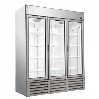 ICESHOP Heladera vitrina de bebidas armario refrigerado, 3 puertas de cristal batientes 1500L, nevera profesional Gris