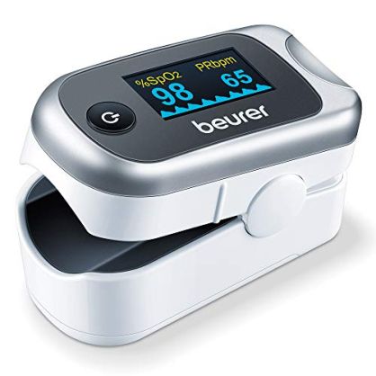 Beurer PO 40 Pulsioxímetro, medición de la saturación de oxígeno (SpO₂), frecuencia cardíaca (pulso) e índice de perfusión (PI), uso indoloro, pantalla a color, Talla Única, Color Gris
