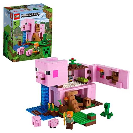 LEGO 21170 Minecraft La Casa-Cerdo, Juguete de Construcción con Accesorios, Figuras de Alex y Creeper, Regalos Fiesta de Cumpleaños Niños 8 Años